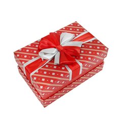 Подарункова коробка з бантом червоно-біла, S - 20,5 х13, 5х9, 5 см фото і опис