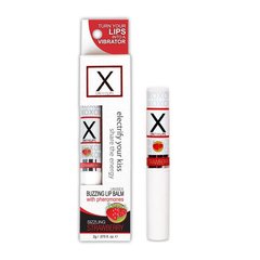 Стимулирующий бальзам для губ унисекс Sensuva - X on the Lips Strawberry с феромонами, клубника фото і опис
