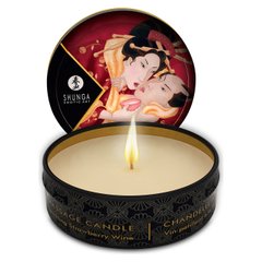 Масажна свічка Shunga Mini Massage Candle – Sparkling Strawberry Wine (30 мл) з афродизіаками фото і опис